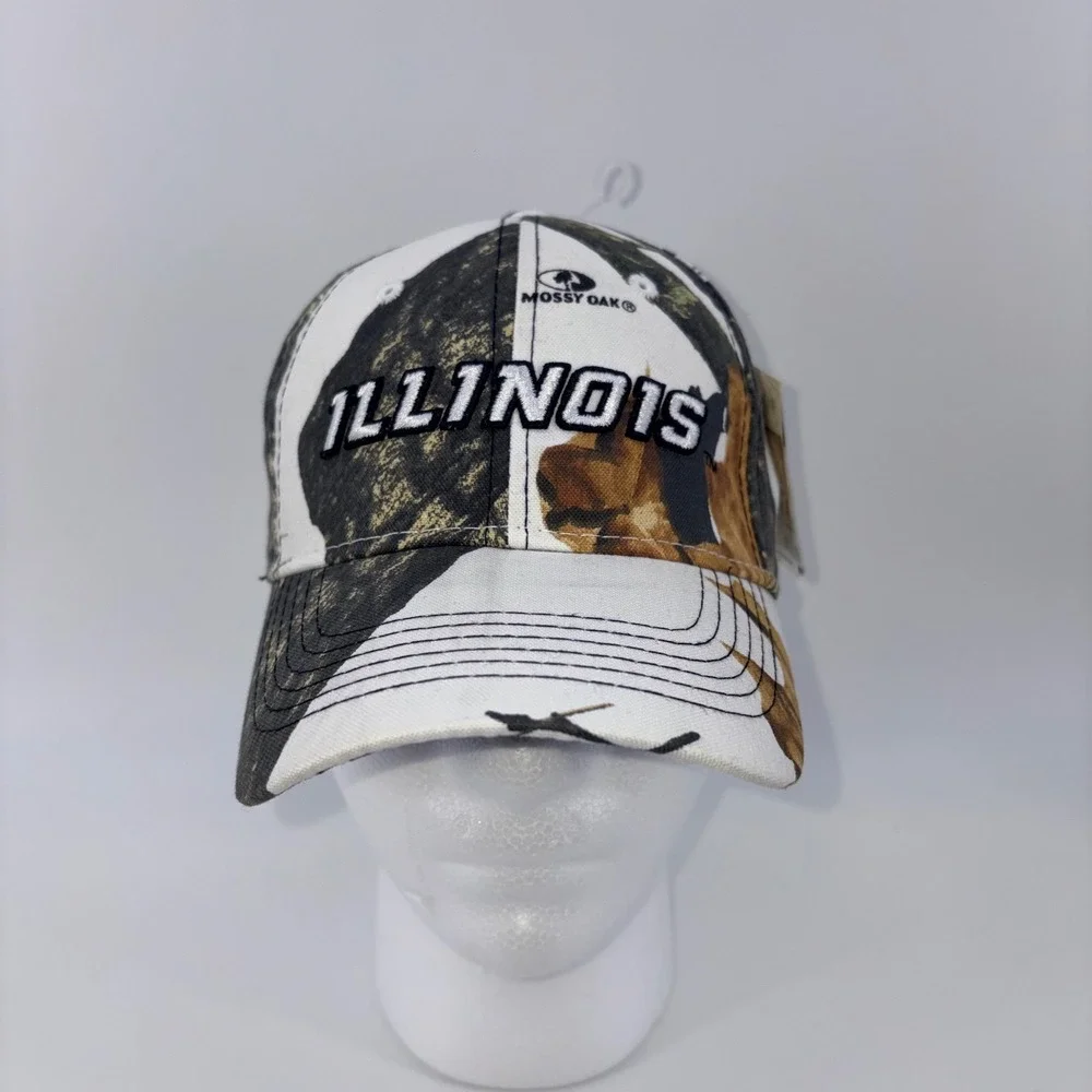 Mossy Oak Illinois Fighting Illini Hat Camo Adjustable Baseball Cap White